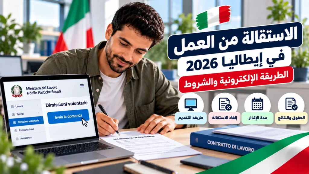 عامل يملأ طلب الاستقالة الإلكترونية Dimissioni volontarie عبر وزارة العمل الإيطالية